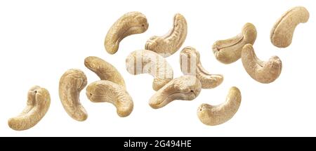 Falling cashew nuts isolated on white background Stock Photo