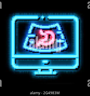 computer diagnostics of stomach neon glow icon illustration Stock Vector