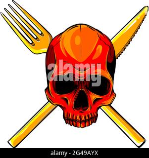 Human Skull with a cutlery. Illustration for design Stock Vector