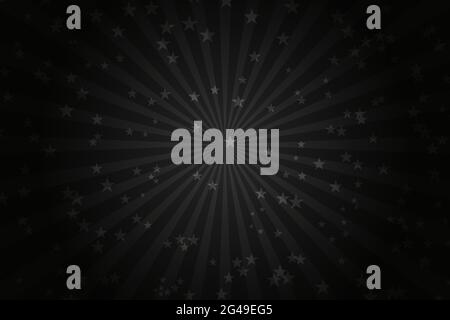 Dark glare background. Sunburst and stars poster. Circus border. Black show banner Stock Vector