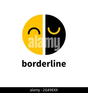 Borderline personality disorder icon. Bipolar affective disorder symbol. Two halves of face. Mental illness logo. Pischiatry sign. Stock Vector