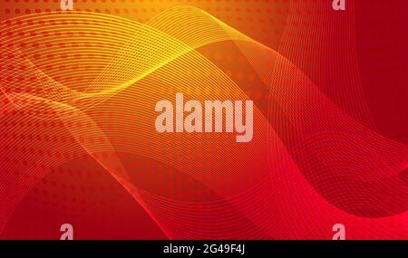 Red abstract banner with wavy lines and dots. Tech background. Modern backdrop Stock Vector