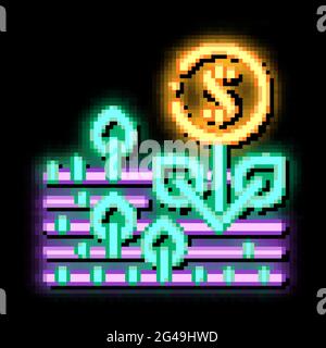 money tree on field neon glow icon illustration Stock Vector