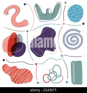 Set of abstract trendy modern hand drawn organic shape creative contemporary aesthetic doodle elements on white background. Vector illustration Stock Vector