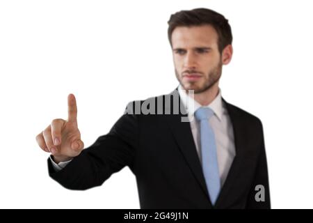 Businessman working on invisible interface Stock Photo