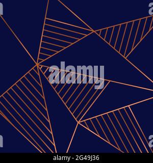 Abstract geometric triangles low polygon copper pattern on blue background luxury style. Vector illustration Stock Vector