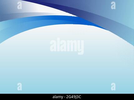 Abstract blue curve shape header template background with halftone effect. Vector illustration Stock Vector