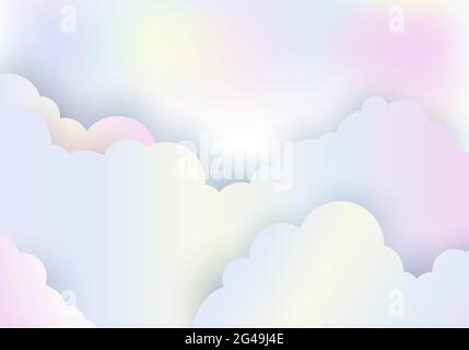 Cloudy rainbow color pastel sky background paper cut style. Vector illustration Stock Vector