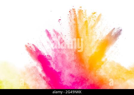 Set of variant color powder explosion on white background.Colorful dust explode. Stock Photo