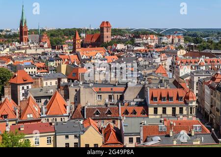 Aerial view of historical buildings of medieval town Torun, Poland. August 2019 Stock Photo