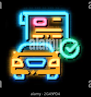 checked documents for car neon glow icon illustration Stock Vector