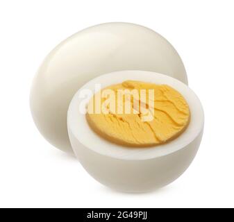 Hard boiled chicken eggs isolated on white background Stock Photo