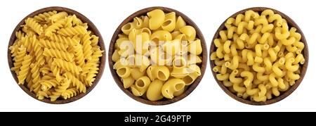 Italian pasta isolated on white background, top view Stock Photo