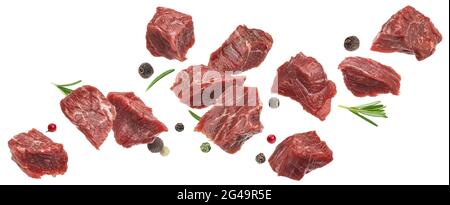 Cubes of raw beef isolated on white background Stock Photo