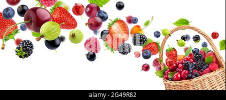 Fresh berries in basket isolated on white background Stock Photo