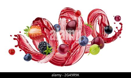 Mix of berries with juice splash Stock Photo