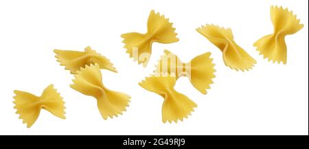 Falling farfalle pasta isolated on white background Stock Photo