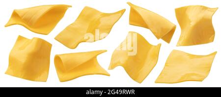 Slices of processed cheese isolated on white background Stock Photo