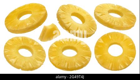 Canned pineapple rings isolated on white background Stock Photo