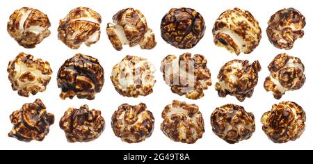 Chocolate popcorn isolated on white background Stock Photo