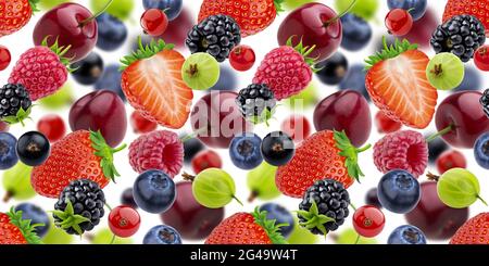 Falling berries seamless pattern isolated on white background Stock Photo