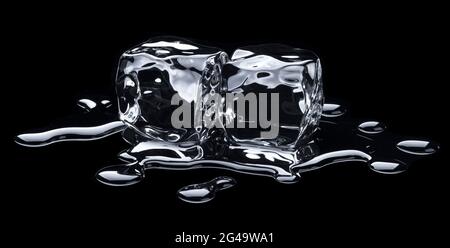 Melting ice cubes on black background Stock Photo