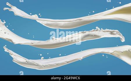 Milk splashes isolated on blue background Stock Photo
