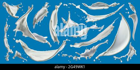 Milk splashes isolated on blue background Stock Photo