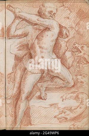 Hercules in battle with the Hydra of Lerna. Leaf 4 Recto from a sketchbook with 105 sheets. Stock Photo