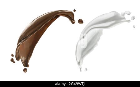 Chocolate and milk splashes isolated on white background Stock Photo