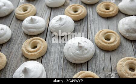 Handmade homemade cakes on a wooden surface in a rustic style. Stock Photo