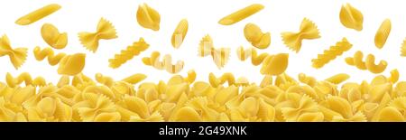 Falling italian pasta isolated on white background, seamless pattern texture Stock Photo