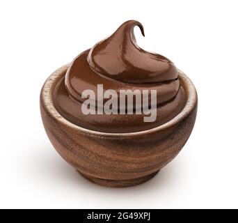 Bowl of chocolate cream isolated on white background Stock Photo
