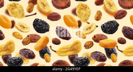 Collection of dried fruits, seamless pattern Stock Photo
