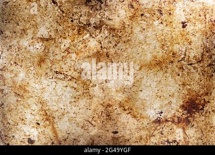 Metal background with oil stains, dirty oven baking tray Stock Photo