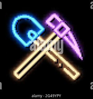 shovel and pickaxe neon glow icon illustration Stock Vector