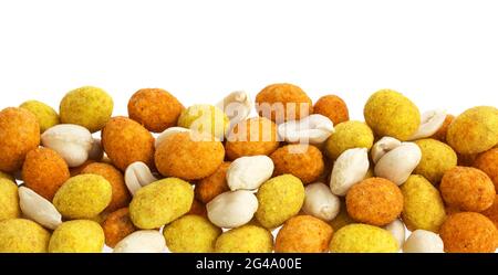 Heap of coated peanuts isolated on white background Stock Photo