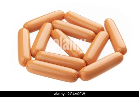 Bunch of boiled sausages isolated on white background Stock Photo