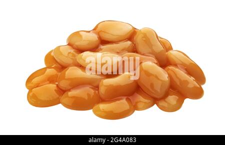 Pile of baked beans in tomato sauce isolated on white background Stock Photo