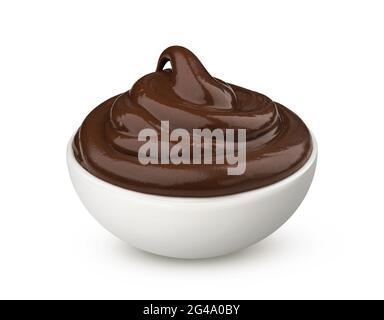 Bowl of chocolate cream isolated on white background Stock Photo