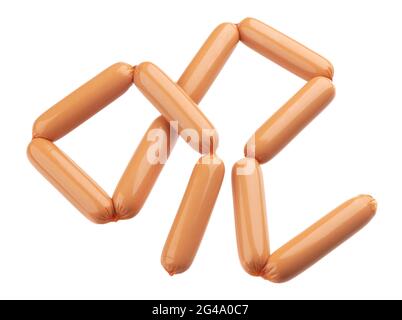 Bunch of boiled sausages isolated on white background Stock Photo