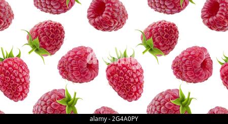 Raspberry seamless pattern isolated on white background Stock Photo