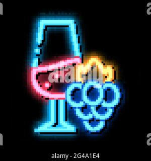 wine with grapes neon glow icon illustration Stock Vector