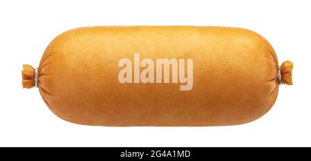 Boiled sausage in shell isolated on white background Stock Photo