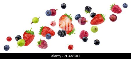 Flying berries isolated on white background with clipping path Stock Photo