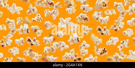 Popcorn seamless pattern. Popcorn on yellow color background Stock Photo