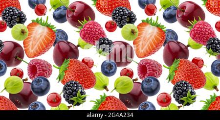 Falling berries seamless pattern isolated on white background Stock Photo