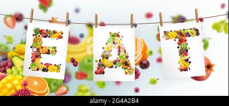 Word EAT isolated on bokeh background, healthy food concept Stock Photo