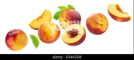 Peach collection isolated on white background with clipping path Stock Photo