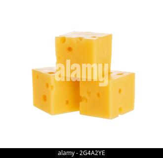 Cheese cubes isolated on white background. With clipping path. Stock Photo